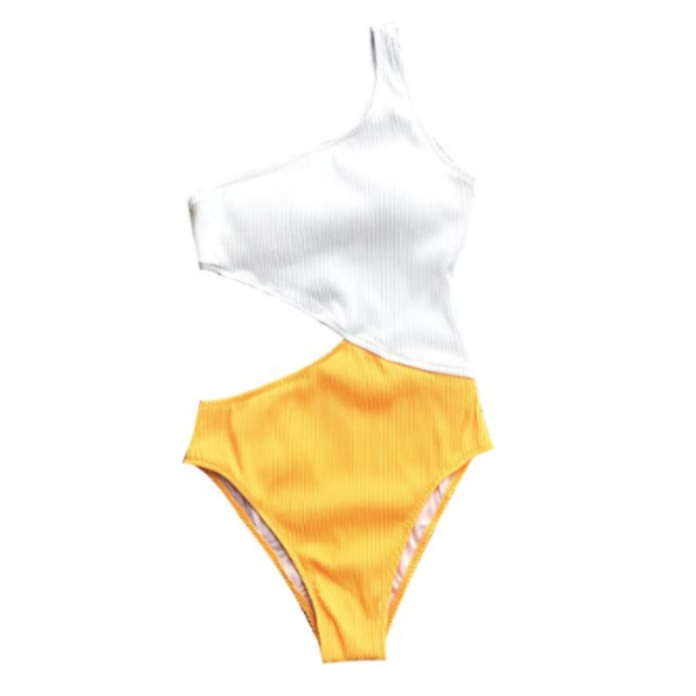 Colorblock One Shoulder Cut Out Swimsuit: NEW